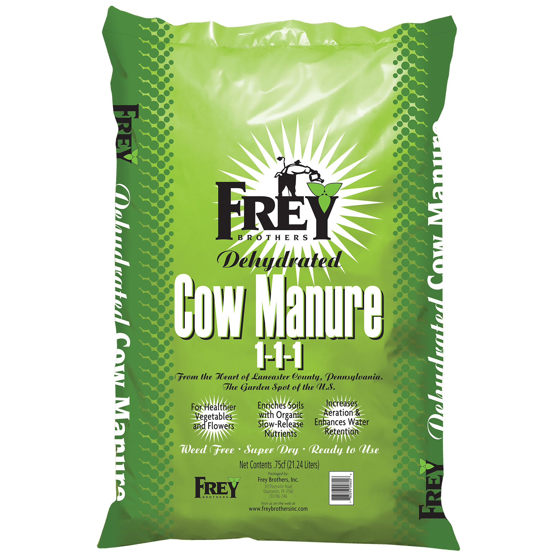 Frey Dehydrated Cow Manure 1-1-1 0.75 cu ft Bag - 75 per pallet - Garden Center